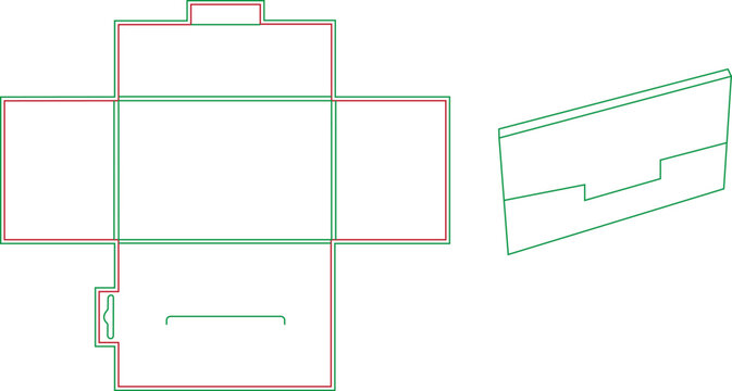Cardboard envelope box dieline template with 3D mockup illustration for product packaging design
