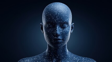 Obraz premium Human figure filled with stars symbolizing mindfulness, consciousness and inner peace. Spiritual concept of self awareness, meditation, contemplation