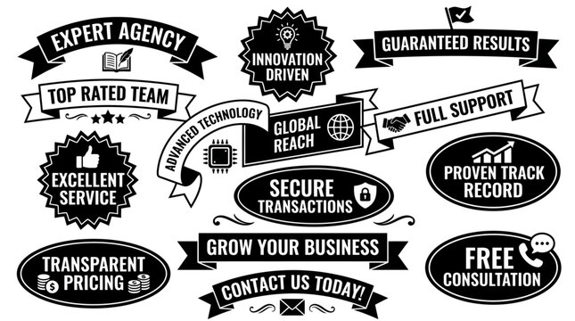 Collection of Business Labels and Badges for Marketing and Promotion