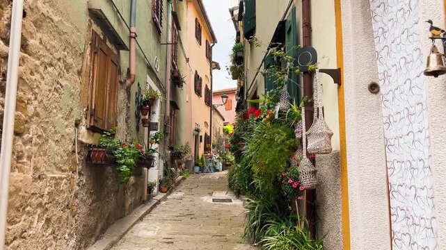 Old Narrow Streets of Medieval City of Italy. Muggia, Trieste