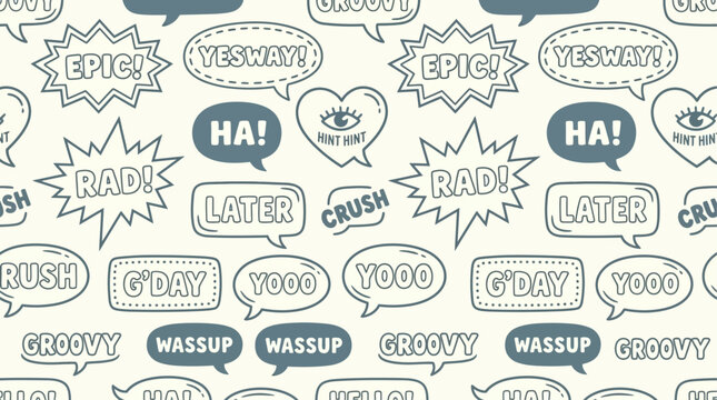 Seamless pattern of comic book style speech bubbles with various exclamations