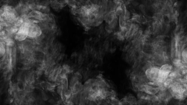 An abstract, slow-motion video showing black ink dropping from the top edge and gracefully dissolving into water against a clean white background. The ink forms dense, fluid textures expands downwards