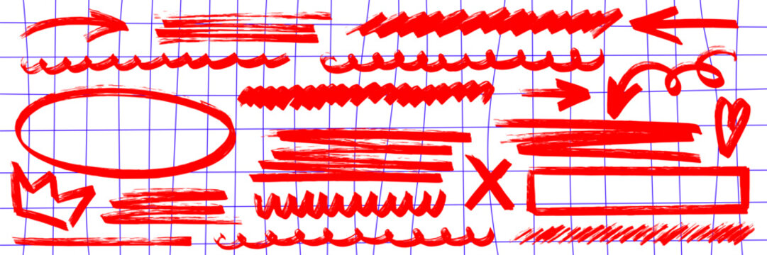 Bold hand drawn marker highlights and pencil circles full of expression. Pen underline strokes, arrows and marker underline effects add vivid energy to every line.