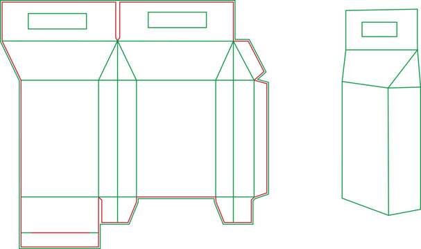 Gable box packaging dieline template with handle and 3d preview