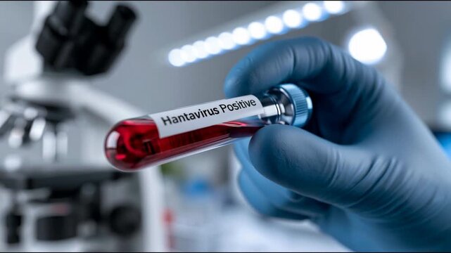 Hantavirus positive blood test tube in laboratory
