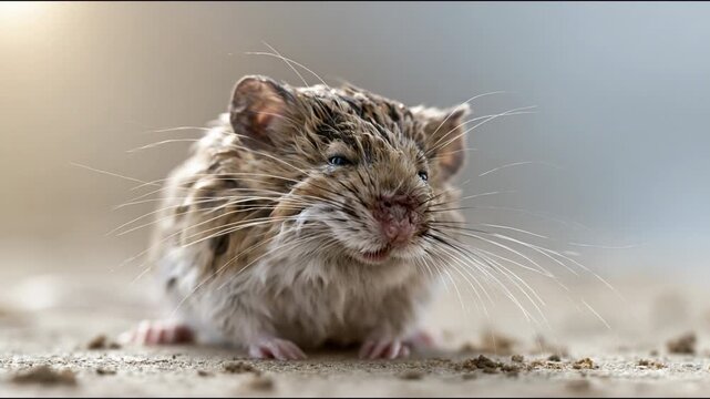 Sick wet mouse rodent closeup on ground