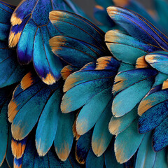 Obraz premium Vibrant Blue-Turquoise and Orange Feather Close-Up: Stunning Nature's Palette in Fine Art Photography