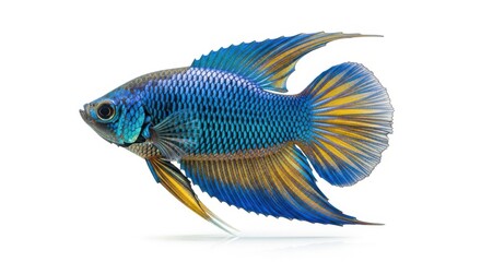 Fototapeta premium Beautiful blue and yellow betta fish swimming isolated