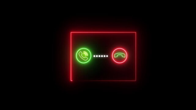 Neon incoming call interface: green answer, red decline on black background, phone call mobile, phone smartphone