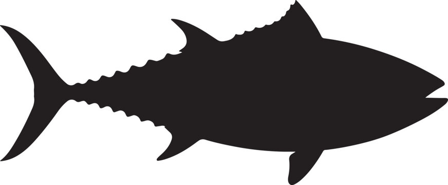 Big yellowfin tuna silhouette vector fish icon for commercial fishing design marine life outline clipart.