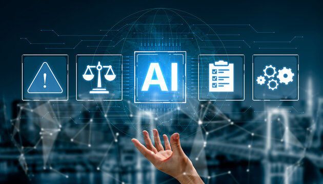 Concept of Artificial Intelligence in legal and regulatory technology. AI systems are used for risk management, process automation, and ensuring compliance with laws and policies. Fermion