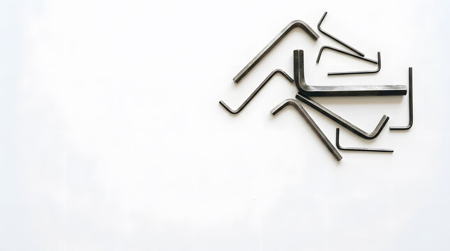 Allen Key Set and Hex Wrenches on White Background with Ample Copy Space for Industrial or DIY Repair Projects