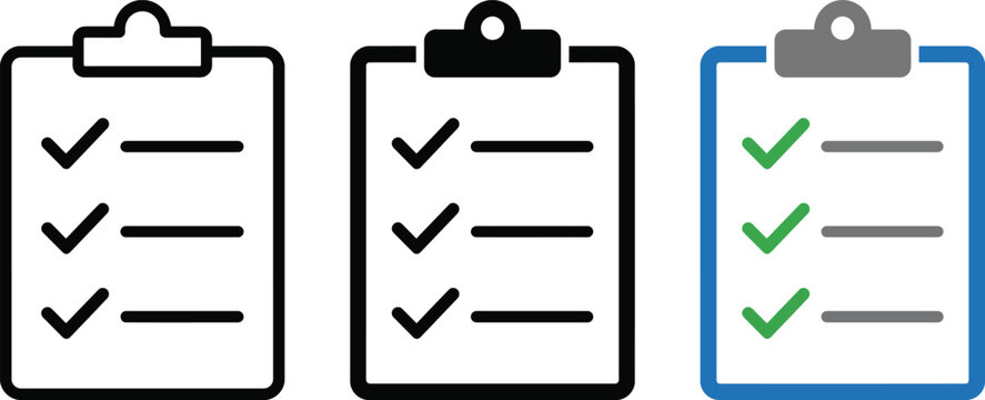 Clipboard icons with checklists in various states