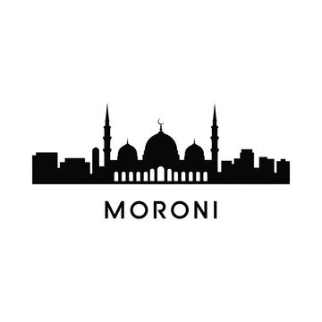 Moroni City Silhouette Against White Background Black Vector Graphic