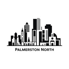 Fototapeta premium Cityscape Silhouette On White Background Palmerston North New Zealand