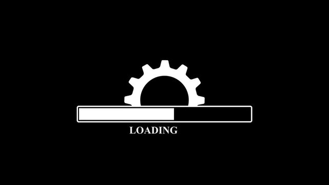 Loading line animation and gear rotation. Software updating bar, loading bar, Operating system upgrading concept, software updating and processing icon animation, Simple Shape Loading Animation.