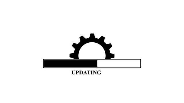 Updating bar animation on white background. black color setting and update icon animated. 4k video motion graphic animation.