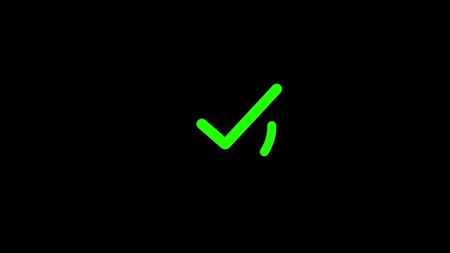 Checkmark Symbol Isolated Animation, Animated of Circle Check Mark Icon, Green check mark appears inside a circle motion graphic on black background, Check mark symbol, with 4k video animation.