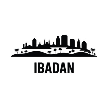 Ibadan Skyline Silhouette Against White Background cityscape