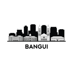 Fototapeta premium Bangui cityscape silhouette with text black on white background