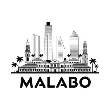 Malabo Skyline Illustration Linear Architectural Design On White Background