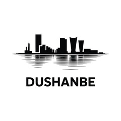 Fototapeta premium Dushanbe Skyline Silhouette Against Water Reflection On White Background