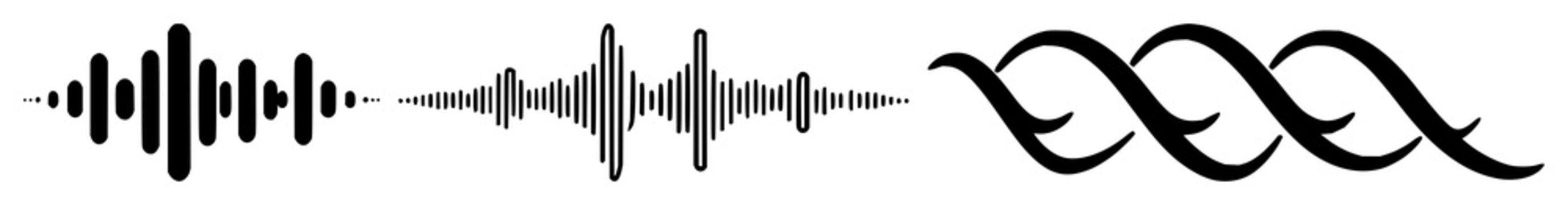 Natural language processing sound wave set with abstract data visualization featuring audio, voice recognition, technology with artificial intelligence and machine learning