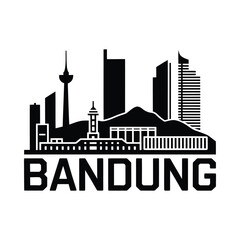 Obraz premium Bandung Skyline Silhouette Against White Background cityscape