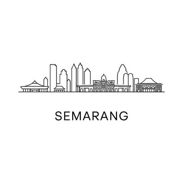 Semarang Skyline Silhouette On White Background Linear Architectural Illustration
