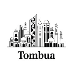 Fototapeta premium Cityscape Silhouette With Mosques And Modern Buildings Black And White