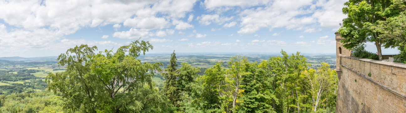 Panoramic view from famous castle Hohenzollern, Schwaebische Alb (Swabian Alb) near Hechingen, Germany