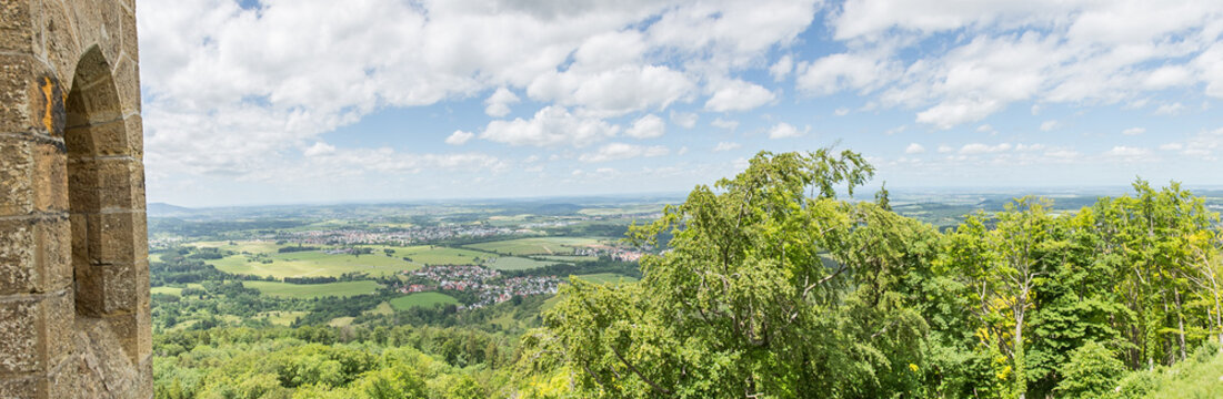 Panoramic view from famous castle Hohenzollern, Schwaebische Alb (Swabian Alb) near Hechingen, Germany