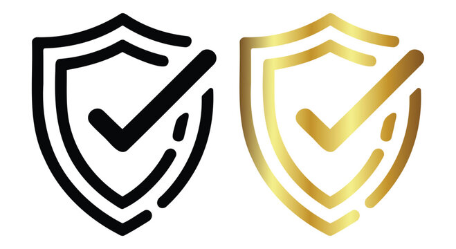 Shield With Check Mark Icon Black And Gold Gradient Vector Illustration