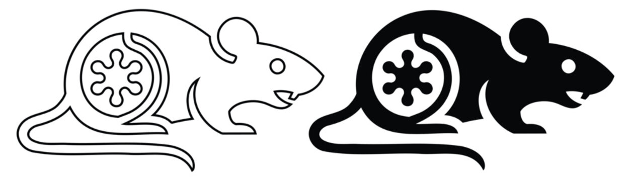 Mouse Silhouette And Line Art On White Background rodent murine