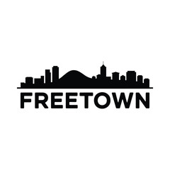 Obraz premium City Skyline Silhouette With Text Freetown Black On White Background