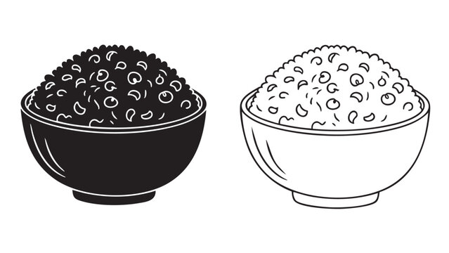 bowls of black and white rice with grains featuring bowl