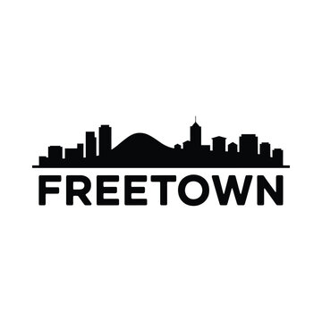City Skyline Silhouette With Text Freetown Black On White Background