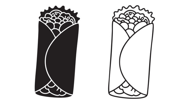french fries icon with lettuce sprout line art vector