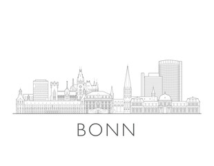 Obraz premium Bonn skyline, Germany. Urban cityscape with landmarks and monuments. Hand drawn line art digital skyline illustration.