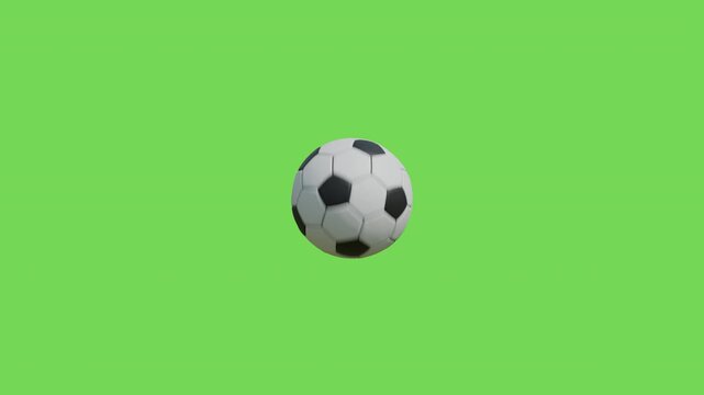 A soccer ball rolls toward the camera on a green screen background for chroma key compositing and motion transition effects.