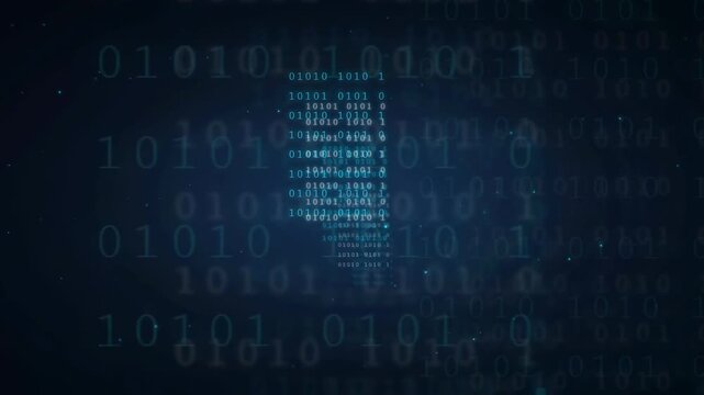 Abstract Digital Binary Code Stream Flowing Through Dark Blue Cyberspace Background for Technology Concepts