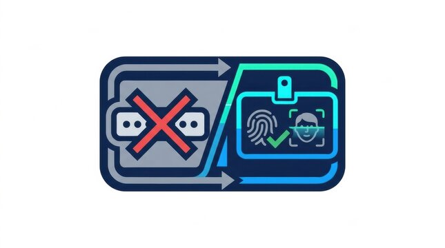 A comparison of password authentication and passwordless methods like biometric verification, highlighting cybersecurity issues