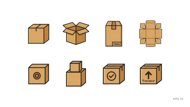 Flat pack delivery icons set with gift box and shopping bag