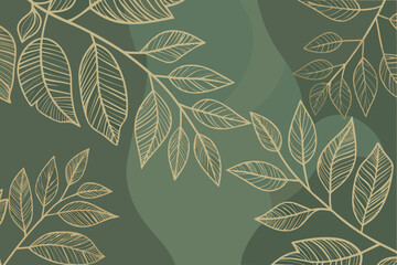 Golden botanical pattern with detailed leaf and branch illustrations © Sanjoy