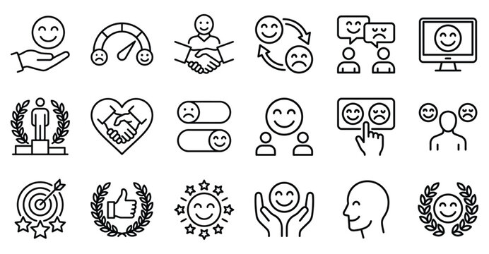 Customer satisfaction and feedback icon set collection with satisfaction feedback emotions customer experience analysis sentiment positive