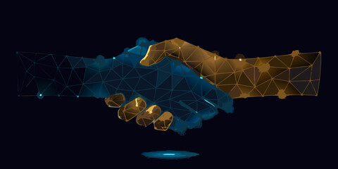 Polygonal Handshake Illustration With Network Connections Futuristic Design © Sanjoy