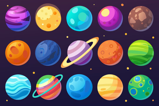 Colorful planet collection a vector illustration with varied surface textures