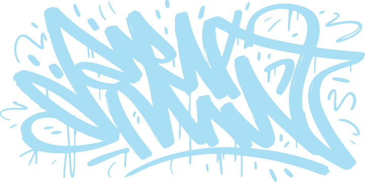 Graffiti Tag in Light Blue: An abstract graffiti tag in a light blue hue, featuring bold lines and energetic drips, embodies urban art and expressive creativity.