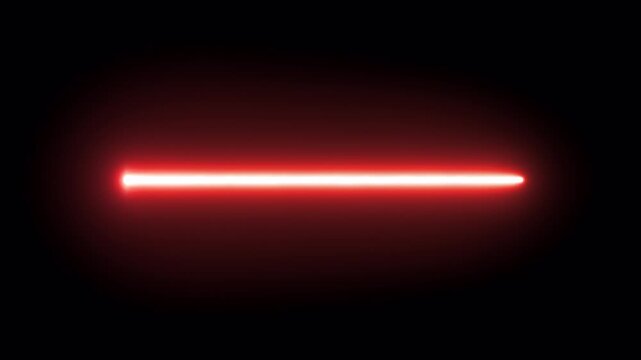 Glowing red laser beam horizontal light effect on black background.
