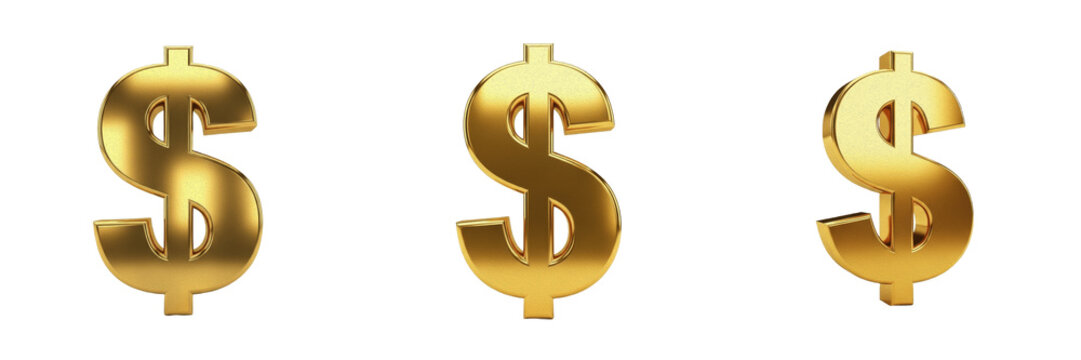 Shiny 3D Golden Dollar Sign Symbol PNG, Luxury Gold Currency Icon for Business Finance and Wealth Success Clipart, Isolated Transparent Background Money Banking Graphic Element